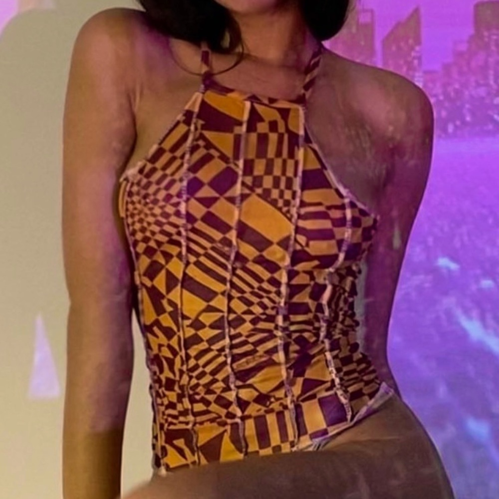 Omighty Sheer Stevie Mesh Racerback Halter Tank Top Goldenrod Purple